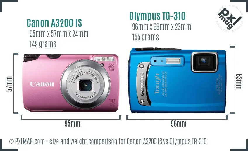 Canon A3200 IS vs Olympus TG-310 size comparison