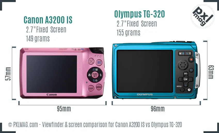 Canon A3200 IS vs Olympus TG-320 Screen and Viewfinder comparison