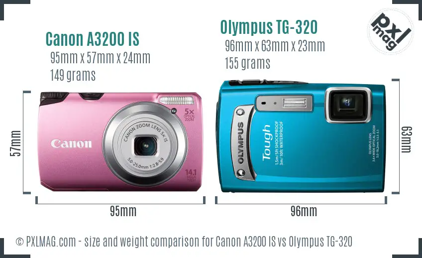 Canon A3200 IS vs Olympus TG-320 size comparison