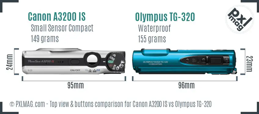 Canon A3200 IS vs Olympus TG-320 top view buttons comparison