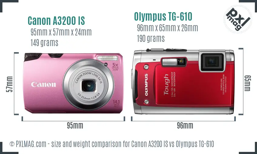 Canon A3200 IS vs Olympus TG-610 size comparison
