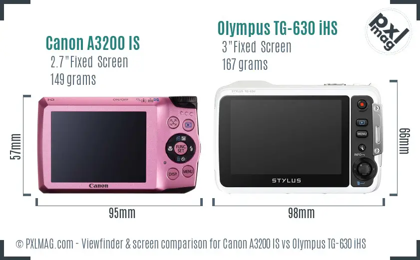 Canon A3200 IS vs Olympus TG-630 iHS Screen and Viewfinder comparison