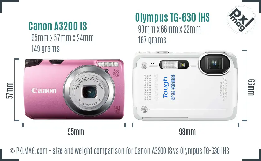 Canon A3200 IS vs Olympus TG-630 iHS size comparison