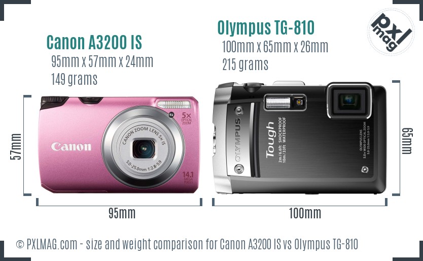 Canon A3200 IS vs Olympus TG-810 size comparison Canon A3200 IS vs Olympus TG-810 size comparison
