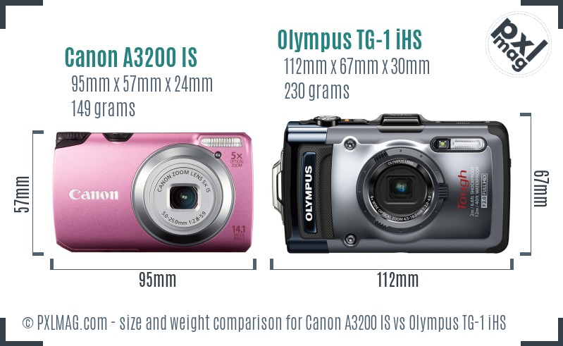 Canon A3200 IS vs Olympus TG-1 iHS size comparison