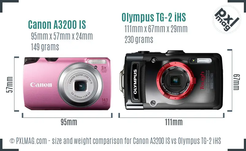 Canon A3200 IS vs Olympus TG-2 iHS size comparison