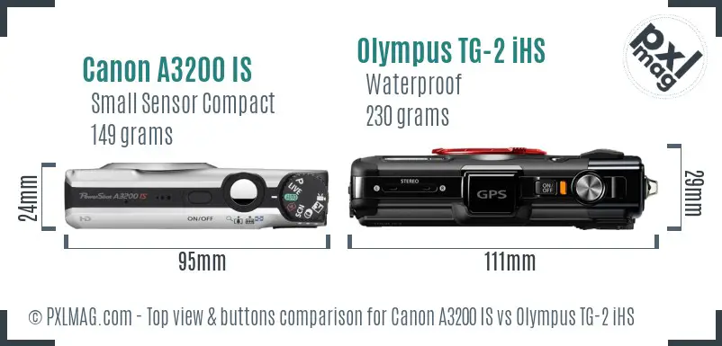 Canon A3200 IS vs Olympus TG-2 iHS top view buttons comparison