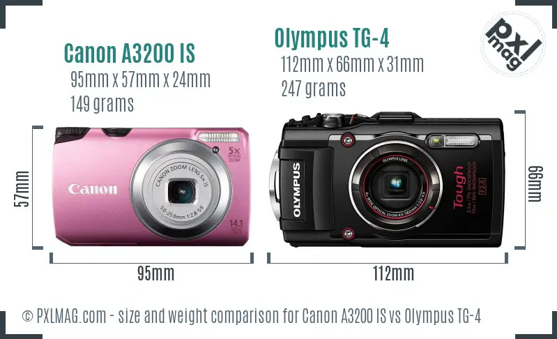 Canon A3200 IS vs Olympus TG-4 size comparison