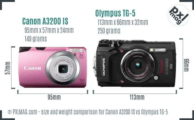Canon A3200 IS vs Olympus TG-5 size comparison