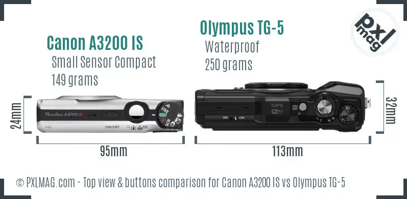 Canon A3200 IS vs Olympus TG-5 top view buttons comparison
