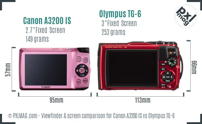 Canon A3200 IS vs Olympus TG-6 Screen and Viewfinder comparison