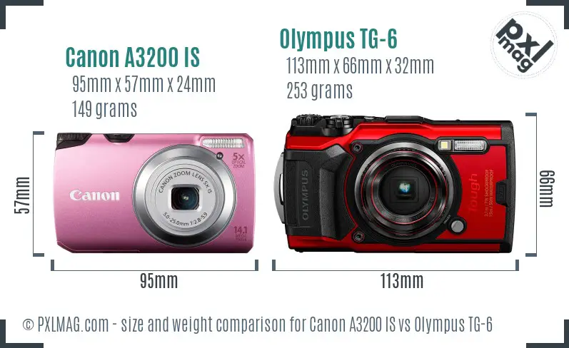 Canon A3200 IS vs Olympus TG-6 size comparison