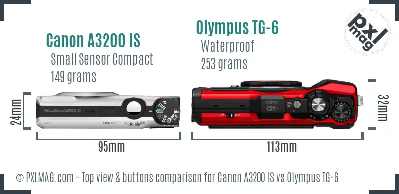 Canon A3200 IS vs Olympus TG-6 top view buttons comparison