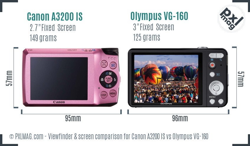 Canon A3200 IS vs Olympus VG-160 Screen and Viewfinder comparison