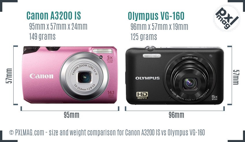 Canon A3200 IS vs Olympus VG-160 size comparison Canon A3200 IS vs Olympus VG-160 size comparison