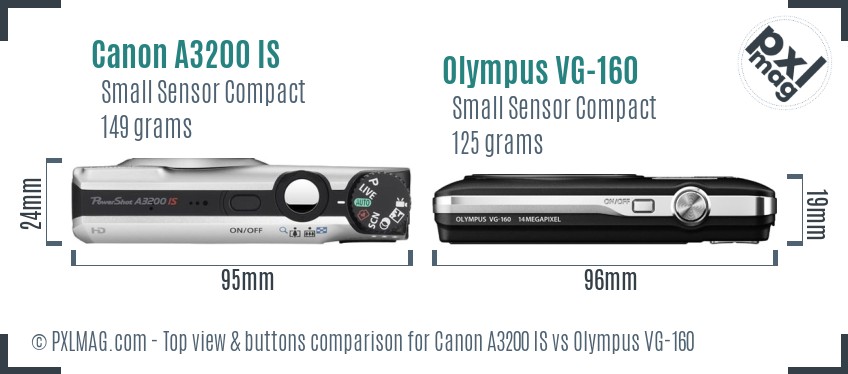 Canon A3200 IS vs Olympus VG-160 top view buttons comparison