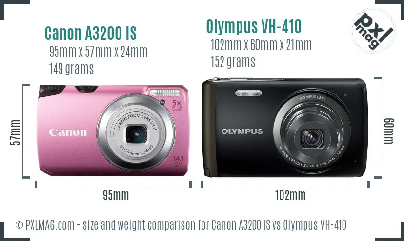 Canon A3200 IS vs Olympus VH-410 size comparison