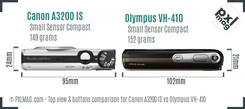 Canon A3200 IS vs Olympus VH-410 top view buttons comparison