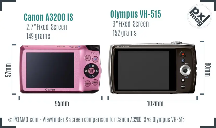 Canon A3200 IS vs Olympus VH-515 Screen and Viewfinder comparison