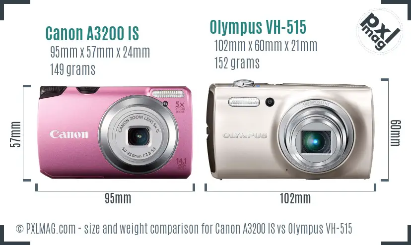 Canon A3200 IS vs Olympus VH-515 size comparison