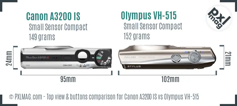 Canon A3200 IS vs Olympus VH-515 top view buttons comparison