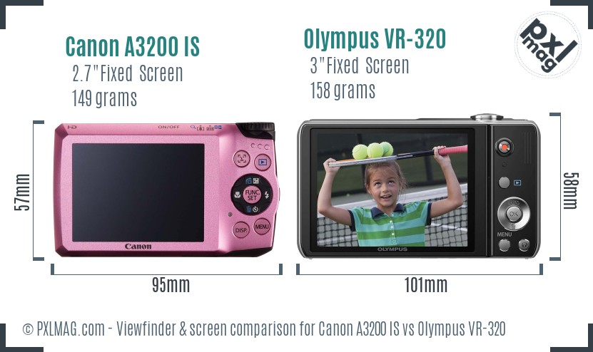 Canon A3200 IS vs Olympus VR-320 Screen and Viewfinder comparison