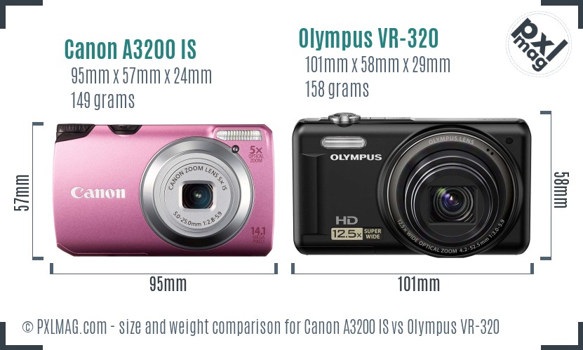 Canon A3200 IS vs Olympus VR-320 size comparison Canon A3200 IS vs Olympus VR-320 size comparison