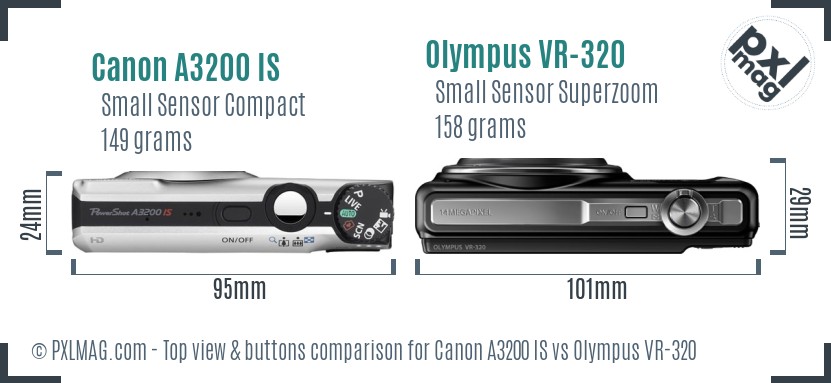 Canon A3200 IS vs Olympus VR-320 top view buttons comparison