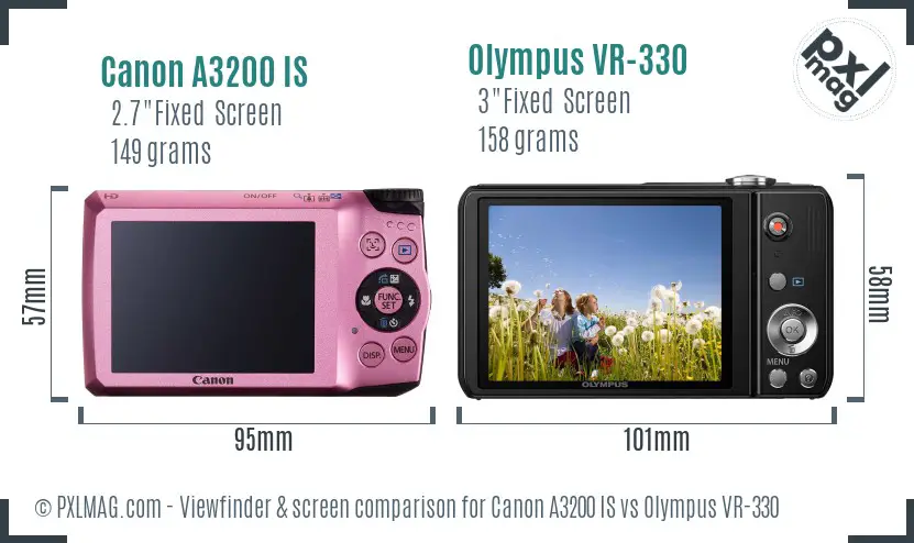 Canon A3200 IS vs Olympus VR-330 Screen and Viewfinder comparison