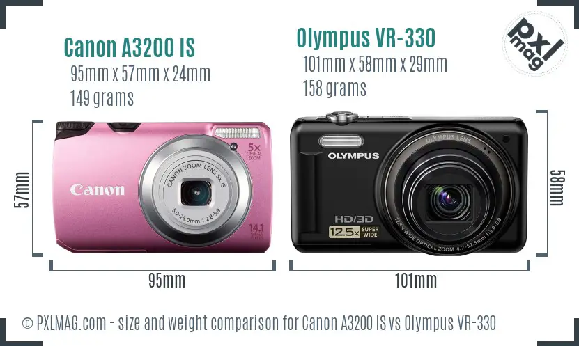 Canon A3200 IS vs Olympus VR-330 size comparison