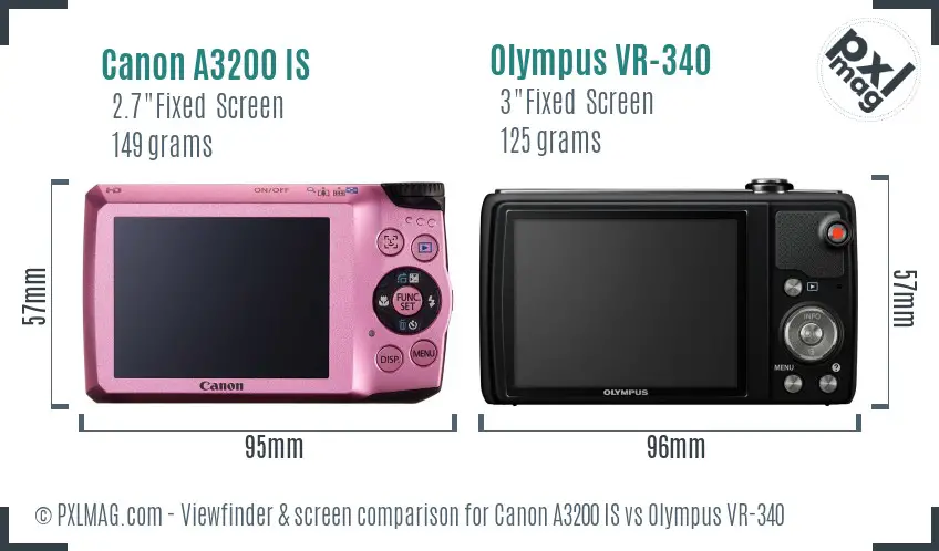 Canon A3200 IS vs Olympus VR-340 Screen and Viewfinder comparison Canon A3200 IS vs Olympus VR-340 Screen and Viewfinder comparison