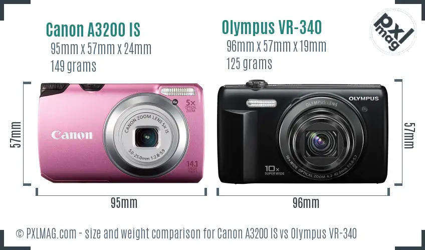 Canon A3200 IS vs Olympus VR-340 size comparison Canon A3200 IS vs Olympus VR-340 size comparison