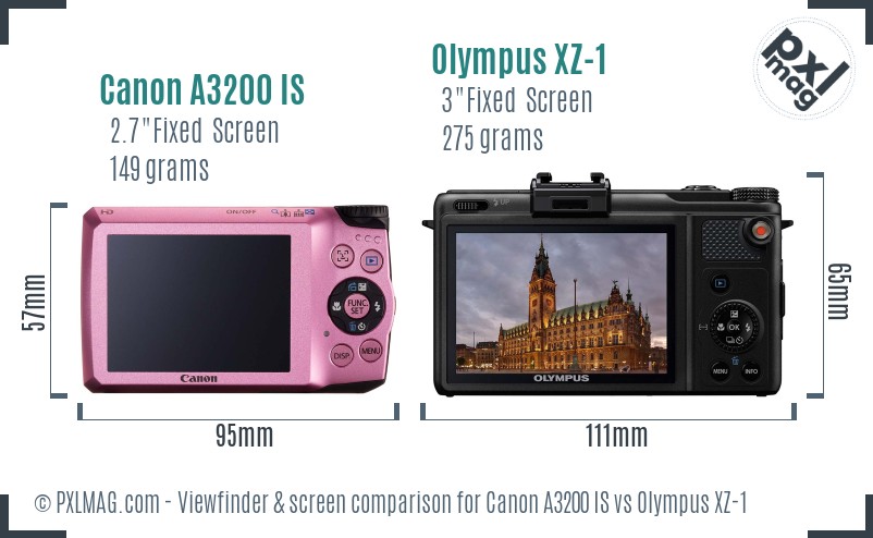 Canon A3200 IS vs Olympus XZ-1 Screen and Viewfinder comparison