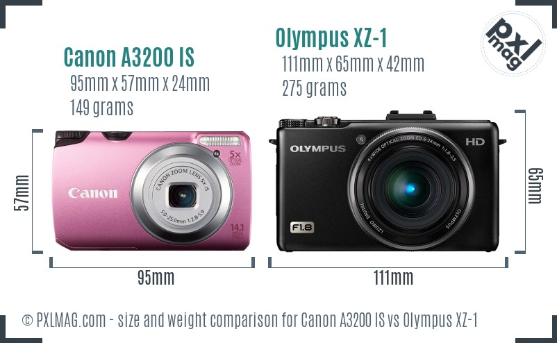 Canon A3200 IS vs Olympus XZ-1 size comparison Canon A3200 IS vs Olympus XZ-1 size comparison