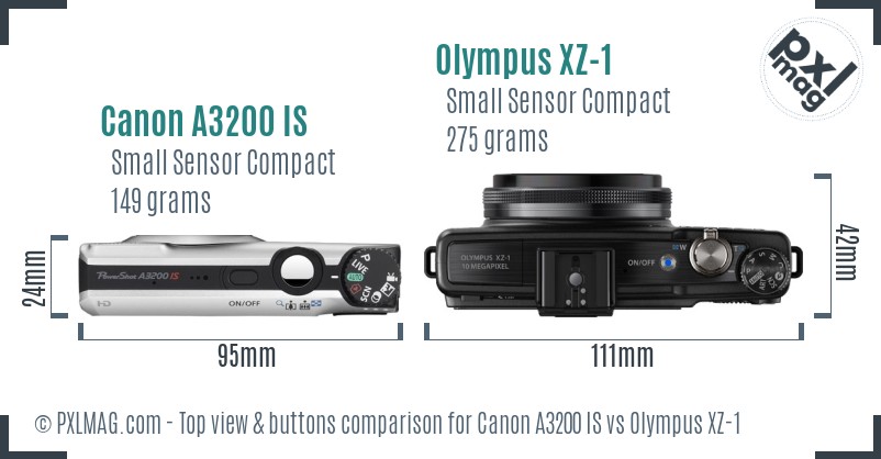 Canon A3200 IS vs Olympus XZ-1 top view buttons comparison