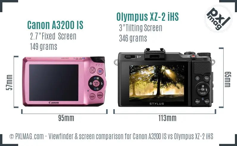 Canon A3200 IS vs Olympus XZ-2 iHS Screen and Viewfinder comparison