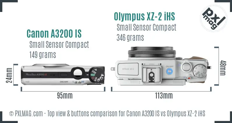 Canon A3200 IS vs Olympus XZ-2 iHS top view buttons comparison