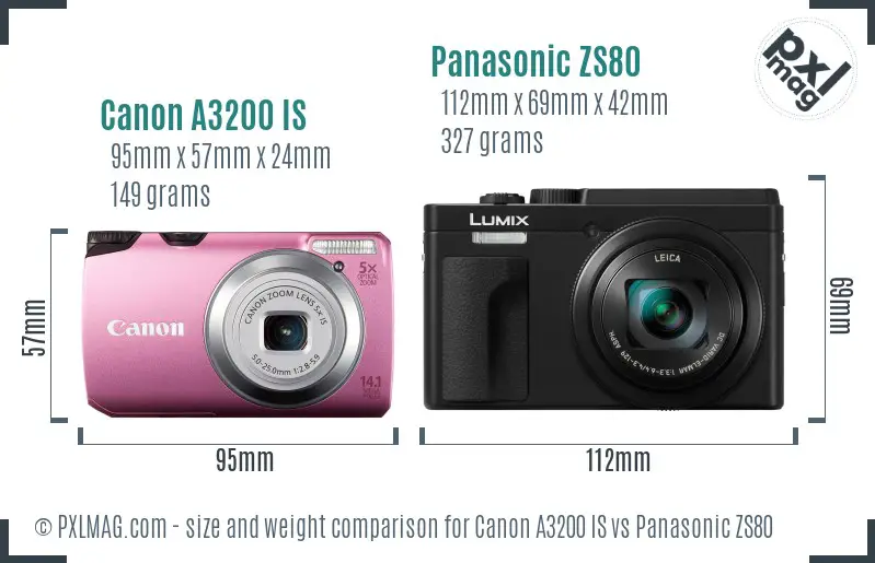 Canon A3200 IS vs Panasonic ZS80 size comparison