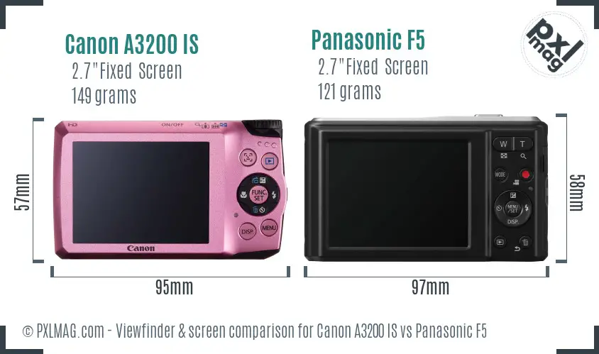 Canon A3200 IS vs Panasonic F5 Screen and Viewfinder comparison