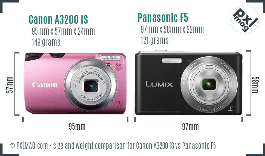 Canon A3200 IS vs Panasonic F5 size comparison