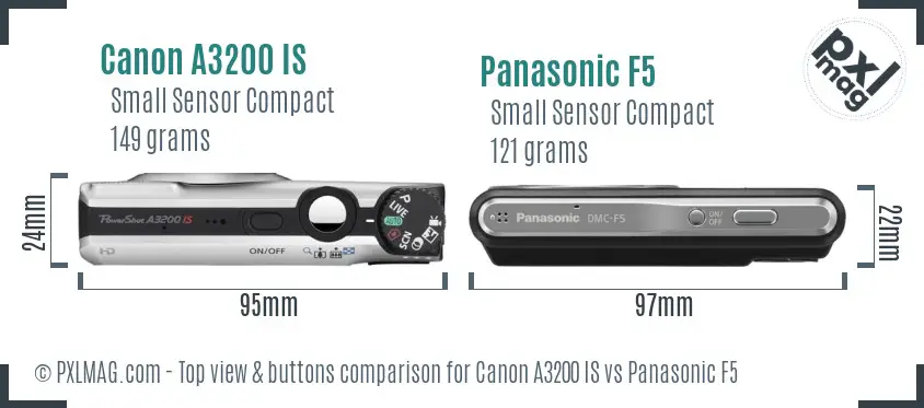 Canon A3200 IS vs Panasonic F5 top view buttons comparison