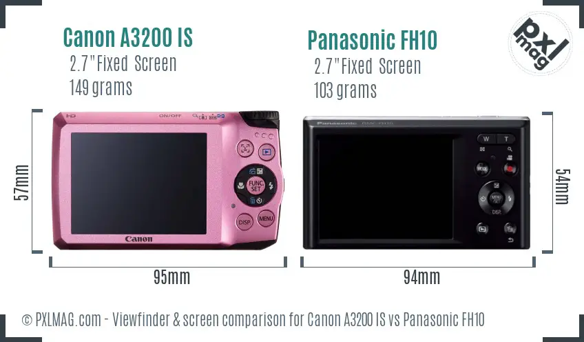 Canon A3200 IS vs Panasonic FH10 Screen and Viewfinder comparison