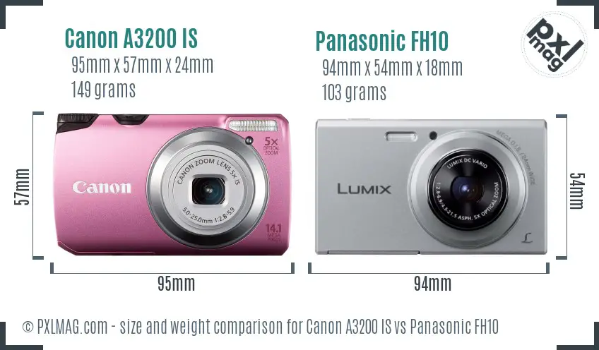 Canon A3200 IS vs Panasonic FH10 size comparison