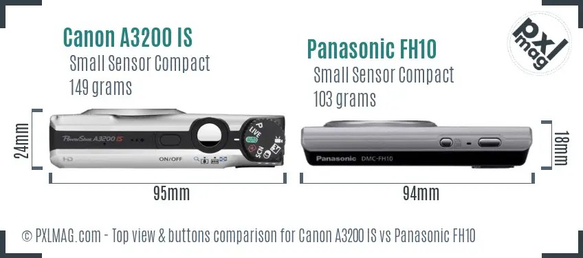 Canon A3200 IS vs Panasonic FH10 top view buttons comparison