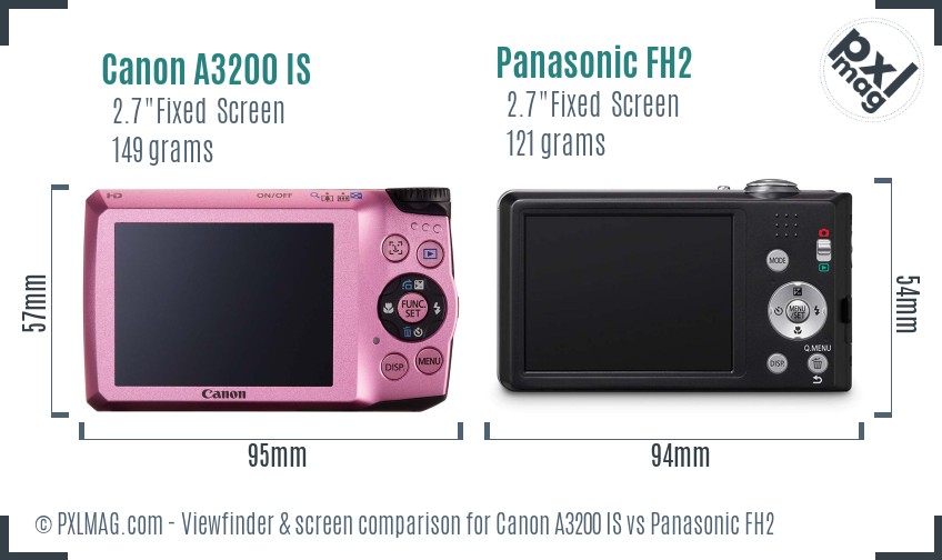 Canon A3200 IS vs Panasonic FH2 Screen and Viewfinder comparison