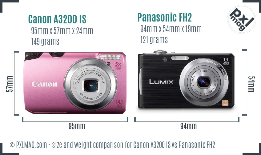 Canon A3200 IS vs Panasonic FH2 size comparison Canon A3200 IS vs Panasonic FH2 size comparison