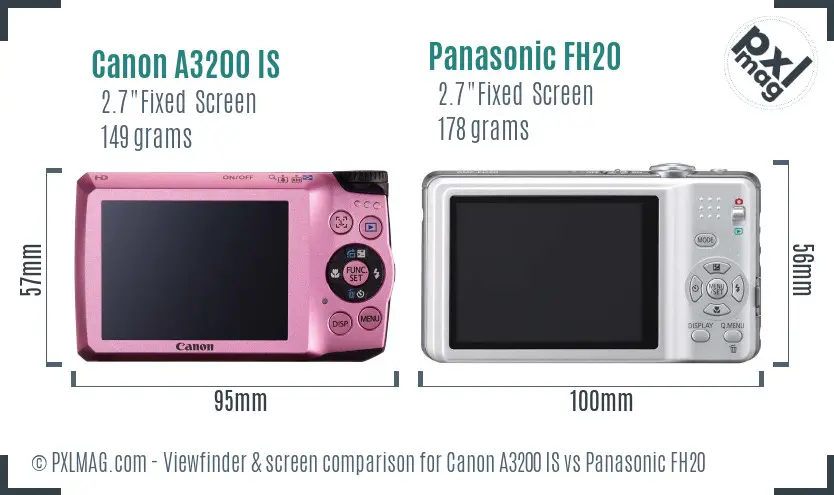 Canon A3200 IS vs Panasonic FH20 Screen and Viewfinder comparison