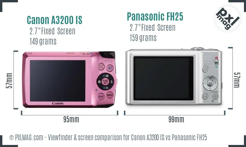 Canon A3200 IS vs Panasonic FH25 Screen and Viewfinder comparison