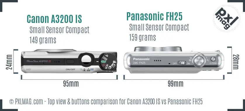 Canon A3200 IS vs Panasonic FH25 top view buttons comparison