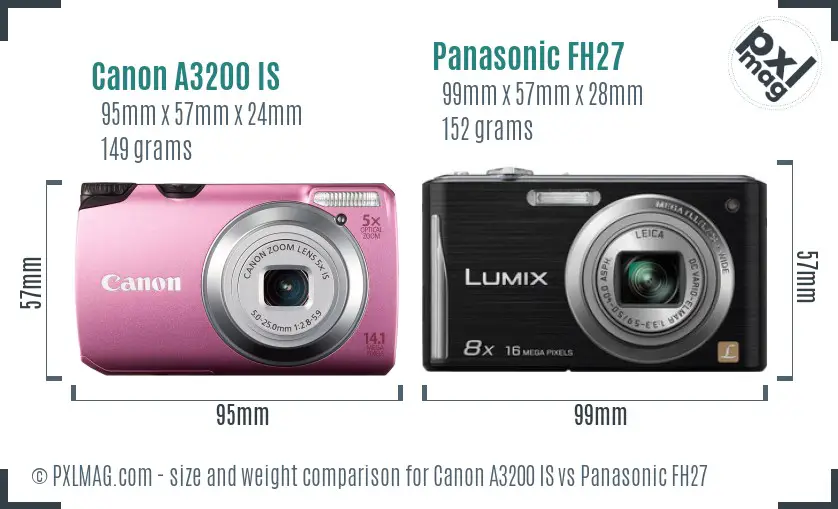 Canon A3200 IS vs Panasonic FH27 size comparison